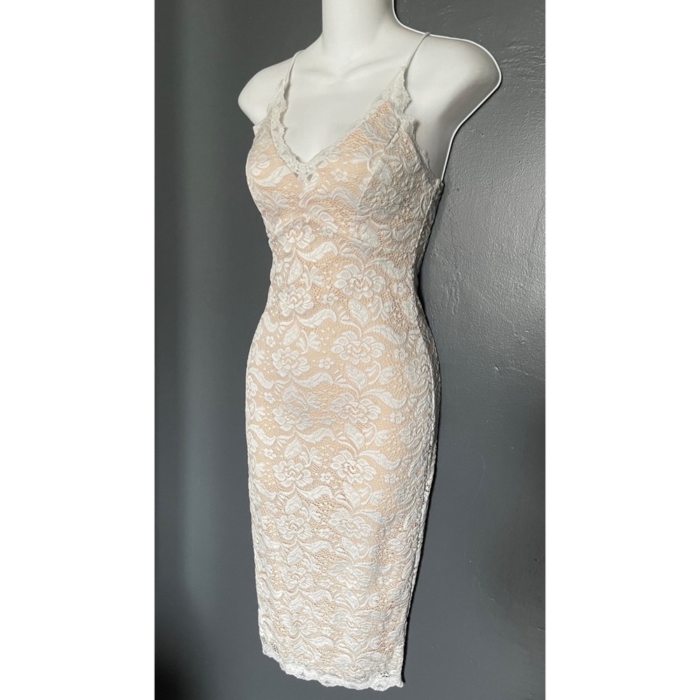 Fashion Nova White Lace Bodycon Midi Dress